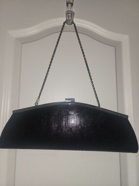 Black Sequin Evening Clutch with Chain Strap